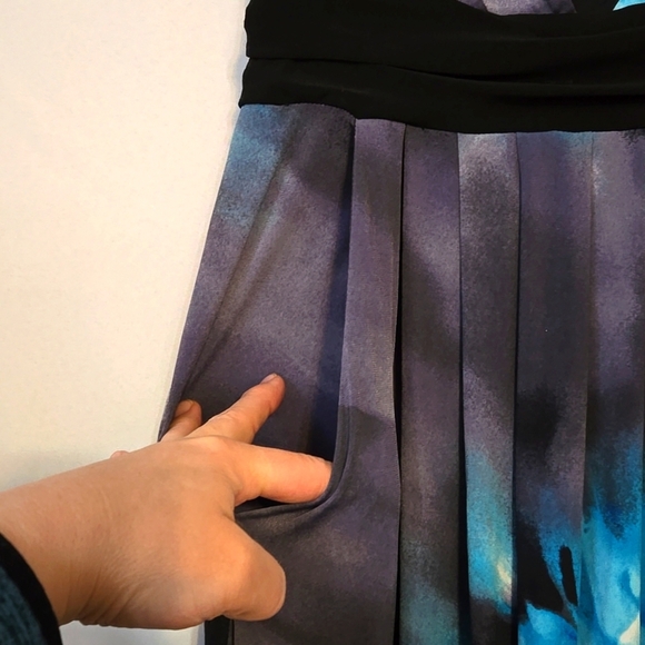 JFW, Maxi Dress, Strapless, Med, Floral Print, Black, Blue, Elastic Back, Tie - Picture 5 of 9